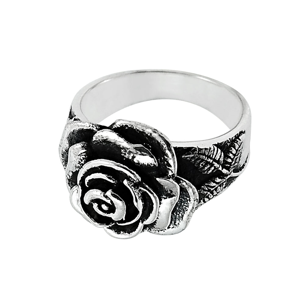 Rose Ring Oxidized 925 Sterling Solid Silver Chunky Flower Ring