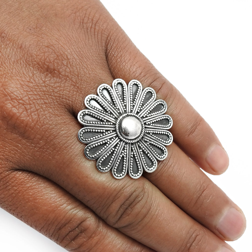 Solid 925 Sterling Silver Flower Ring Handmade Jewelry