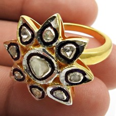 Engagement Ring Gold Plated 925 Sterling Silver Diamond Flower Ring Woman Gift Jewelry