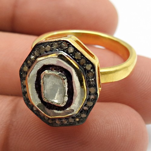 Gold Plated 925 Sterling Silver Wedding Ring Diamond Ring Antique Jewelry E1