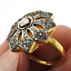Gold Plated 925 Sterling Silver Wedding Ring Diamond Ring Antique Jewelry