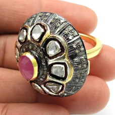 Engagement Ring Gold Plated 925 Sterling Silver Diamond Ruby Ring Gift for Her