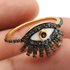 Gold Plated 925 Sterling Silver Diamond Ruby Gemstone Eye Ring Handmade Jewelry