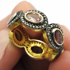 Wedding Ring 925 Sterling Silver Diamond Tourmaline Gold Plated Ring