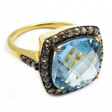 Latest Trend 925 Sterling Silver Diamond Blue Topaz Wedding Ring Gold Plated Jewelry