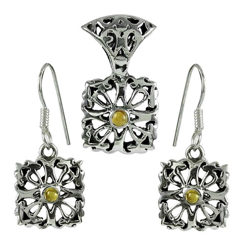 Well-Favoured 925 Sterling Silver Citrine Gemstone Pendant and Earrings Set