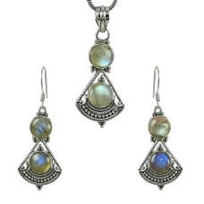 Designer 925 Sterling Silver Labradorite Gemstone Pendant and Earrings Set