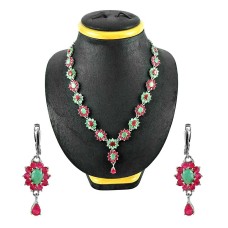925 Sterling Silver Gemstone Jewellery Ethnic Ruby, Emerald Gemstone Earrings and Necklace Set