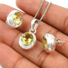 Lemon Topaz Gemstone Earring Pendant Set 925 Sterling Silver Stylish Jewelry O1