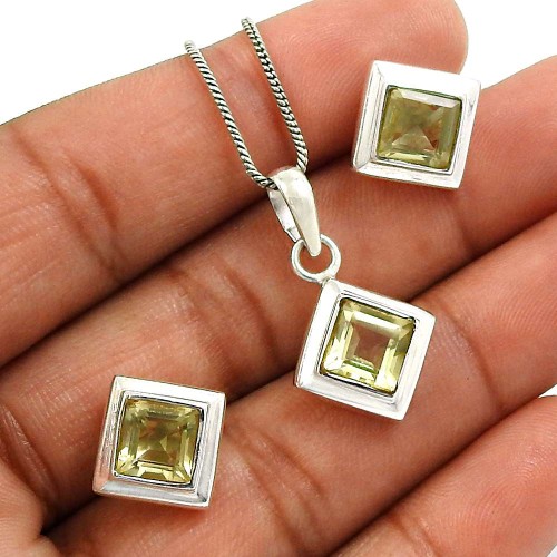 Citrine Gemstone Earring Pendant Set 925 Sterling Silver Traditional Jewelry V1