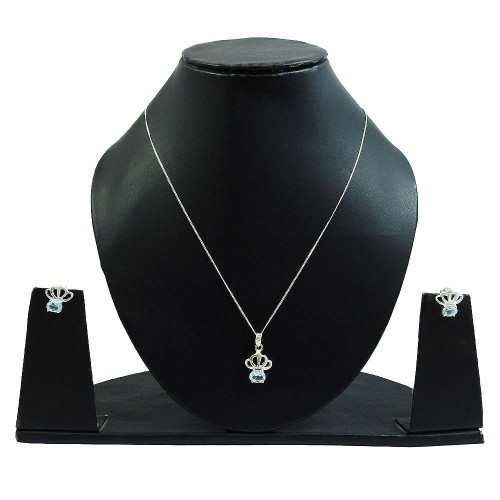 Blue Topaz Gemstone Earring Necklace Set 925 Sterling Silver Stylish Jewelry M3