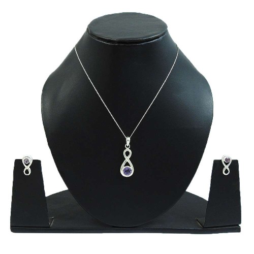 Amethyst Gemstone Earring Necklace Set 925 Sterling Silver Handmade Jewelry O3