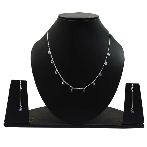 Dainty 925 Sterling Silver Amethyst CZ Gemstone Jewelry Set Gift for Her