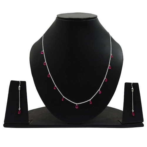Pleasing 925 Sterling Silver Ruby CZ Gemstone Jewelry Set Gift for Her