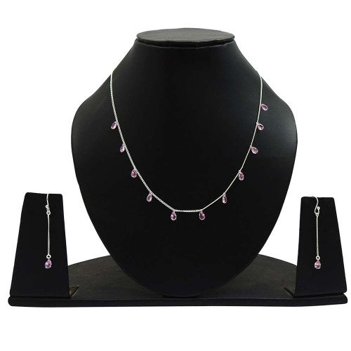 Pretty 925 Sterling Silver Pink CZ Gemstone Jewelry Set Woman Gift