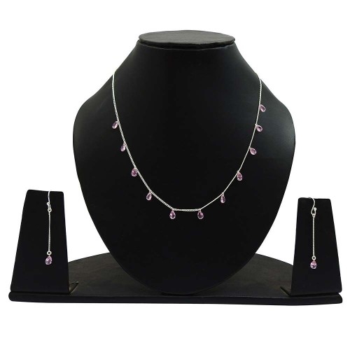 Lovely 925 Sterling Silver Pink CZ Gemstone Jewelry Set Gift for Her