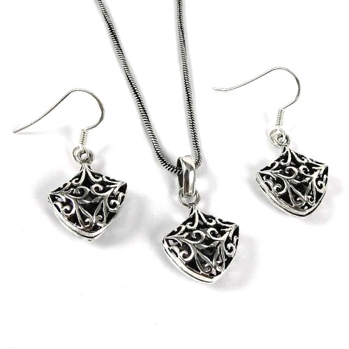 Amusable 925 Sterling Silver Pendant and Earrings Set 925 Silver Vintage Jewellery