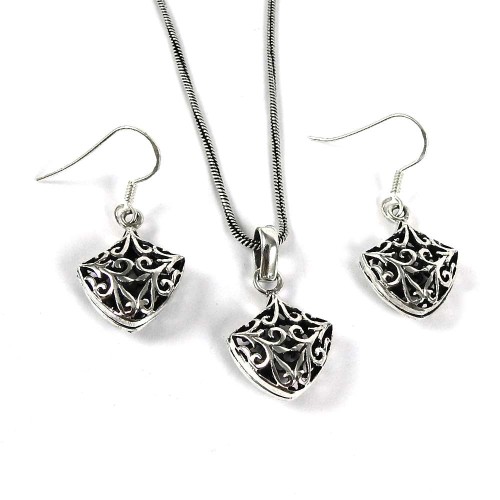 Engaging Sterling Silver Pendant and Earrings Set 925 Silver Handmade Jewellery Set