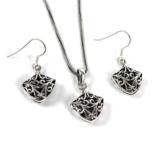 Handmade 925 Sterling Silver Pendant and Earrings Jewellery Set