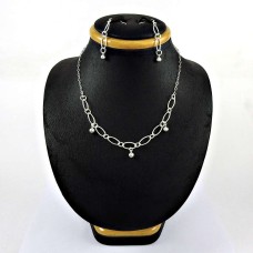 Latest Trend 925 Sterling Silver Earring Necklace Set