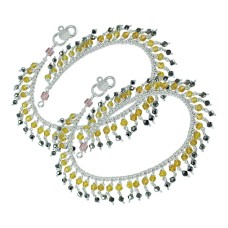 Victorian Style ! Multi Colour Glass 925 Sterling Silver Anklets