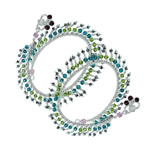 Beauty Queen ! Multi Colour Glass 925 Sterling Silver Anklets