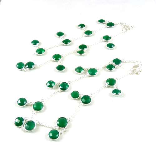 925 Sterling Silver Jewelry Charming Green Onyx Gemstone Anklets