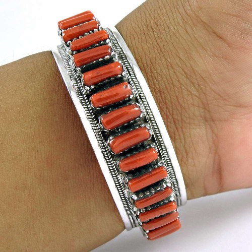 Stylish Coral Sterling Silver Bangle 925 Sterling Silver Jewellery