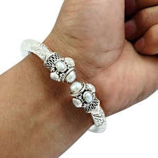 Oval Shape Pearl HANDMADE Jewelry 925 Sterling Silver Cuff Bangle A1