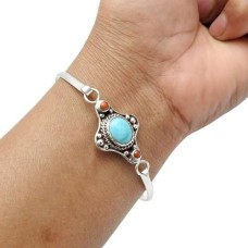 Turquoise Coral Gemstone Boho Bangle 925 Sterling Silver Jewelry I1