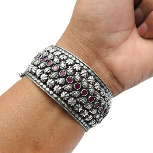 Birthday Gift 925 Sterling Silver Jewelry Ruby Gemstone Antique Look Bangle R1