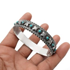 Turquoise Gemstone Artisan Bangle 925 Sterling Silver Fine Jewelry Y1