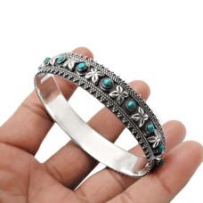 Turquoise Gemstone Antique Look Bangle 925 Sterling Silver Jewelry Z1