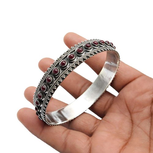 Birthday Gift 925 Sterling Silver Jewelry Ruby Gemstone Antique Look Bangle B2