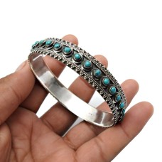 Turquoise Gemstone Jewelry 925 Sterling Silver Antique Look Bangle D2
