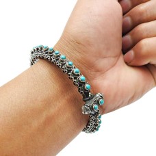 Turquoise Gemstone Jewelry 925 Sterling Silver Artisan Bangle E2