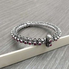 Ruby Gemstone Artisan Bangle 925 Solid Sterling Silver Jewelry G2