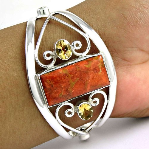 Royal Red Copper Turquoise, Citrine Gemstone Sterling Silver Bangle Jewellery