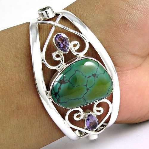 Secret Creation Turquoise, Amethyst Gemstone Sterling Silver Bangle Jewellery