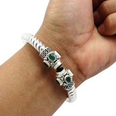 925 Sterling Fine Silver Jewelry Emerald Gemstone Stylish Bangle T11