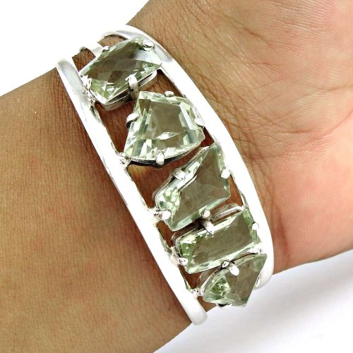 Large ! Green Amethyst 925 Sterling Silver Bangle