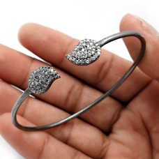 Woman Gift Black Rhodium Plated 925 Sterling Silver Diamond Bangle Ethnic Jewelry