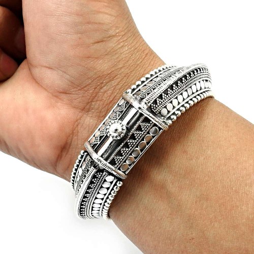 Indian HANDMADE Jewelry 925 Solid Sterling Silver Oxidized Artisan Bangle G1