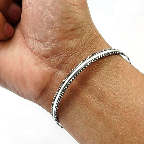 Solid 925 Sterling Silver Bangle Vintage Jewelry G5
