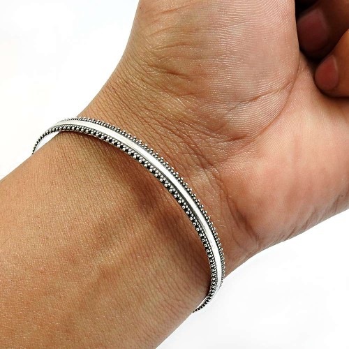 Solid 925 Sterling Silver Bangle Vintage Look Jewelry Z4