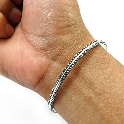 Solid 925 Sterling Silver Bangle Handmade Jewelry W5