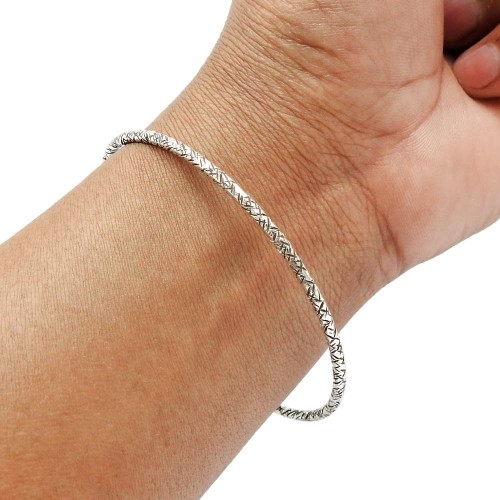 HANDMADE 925 Solid Sterling Silver Jewelry Bangle V18