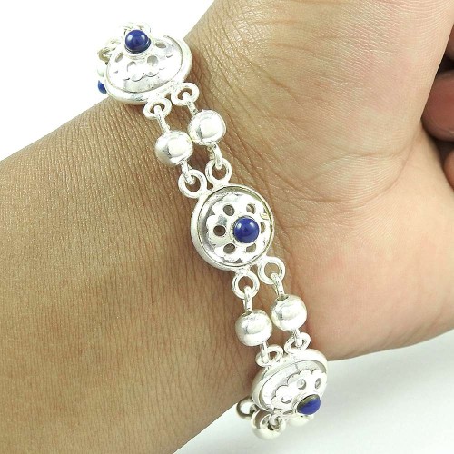 Beautiful Lapis Gemstone Sterling Silver Bracelet Fashion Silver Jewellery