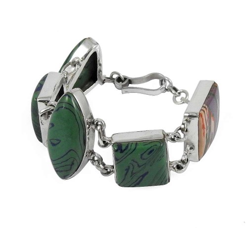 Chunky Calsica Gemstone Sterling Silver Bracelet Jewelry