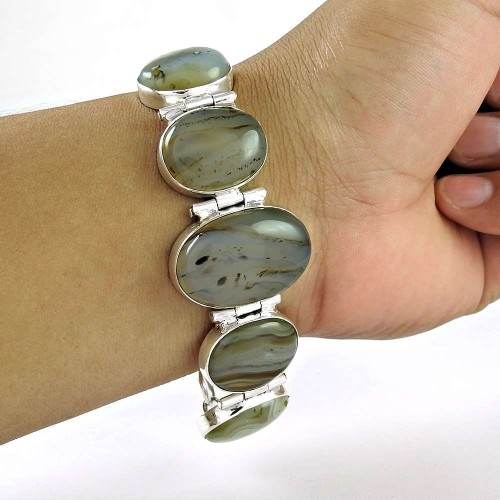 Royal Style !! Botswana Agate 925 Sterling Silver Bracelet